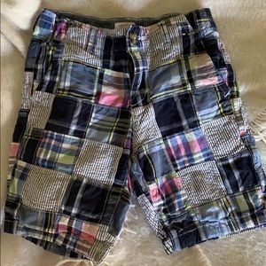 Boys Preppy Patchwork Plaid Shorts.